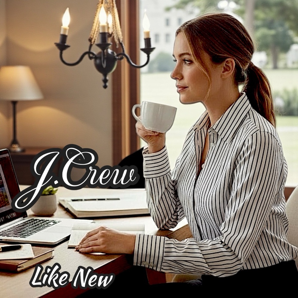 Like New 🌸 J Crew Navy and White Striped Button-Down Shirt Slim Fit, Kathryn Cut - Picture 3 of 17